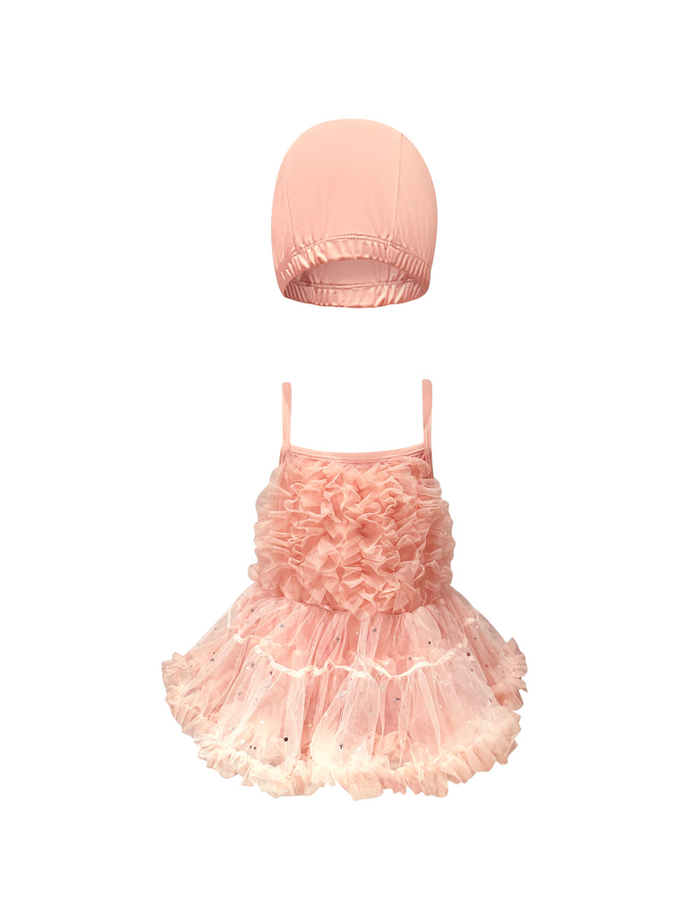 “Chloe” Tutu Dress Girls One Piece Swimsuit - Pink