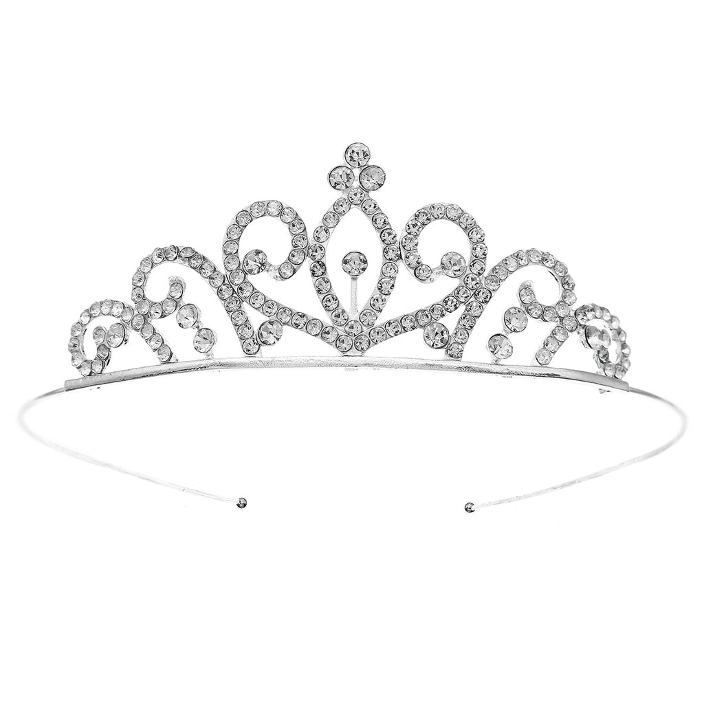 "'Tiana' silver princess tiara with crystals for girls, perfect for birthdays and special occasions, featuring sparkling crystal details.