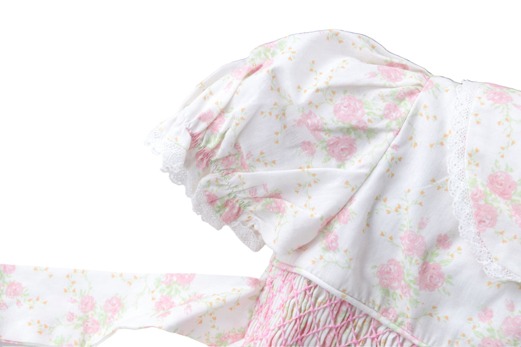 "Miranda" Girl's smocked dress - White and Pink Floral