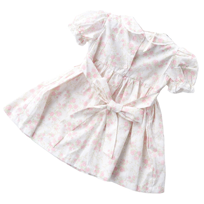 "Miranda" Girl's smocked dress - White and Pink Floral