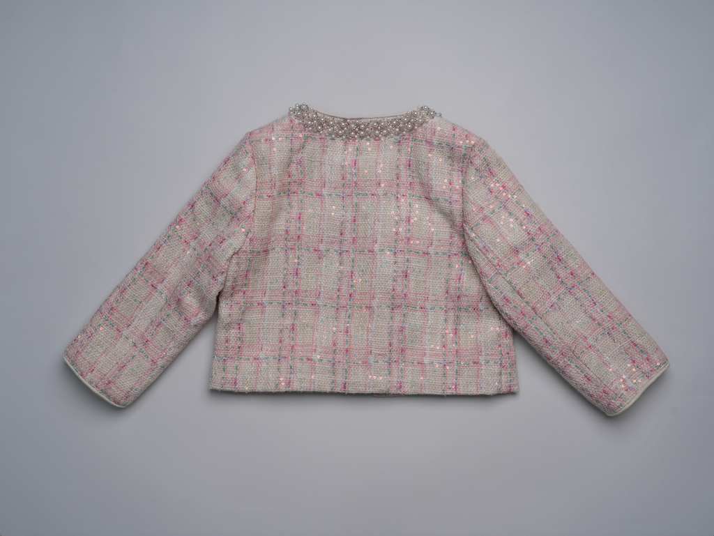 "Coco" Girl's Tweed with Pearls Dress and Jacket Set