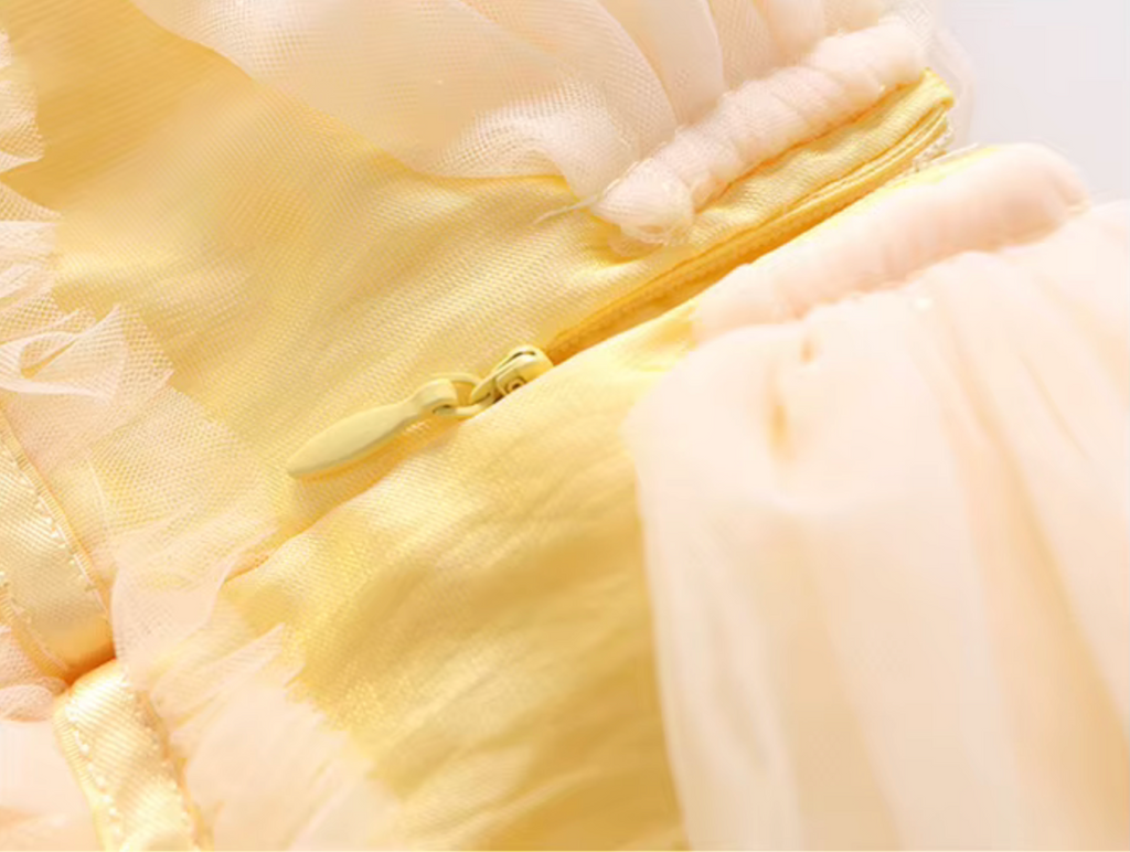 "Belle" Girl's Yellow Tulle with Pearls Dress