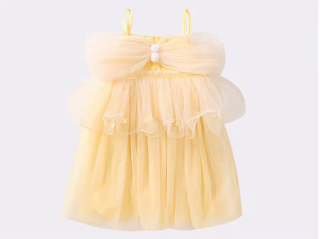 "Belle" Girl's Yellow Tulle with Pearls Dress