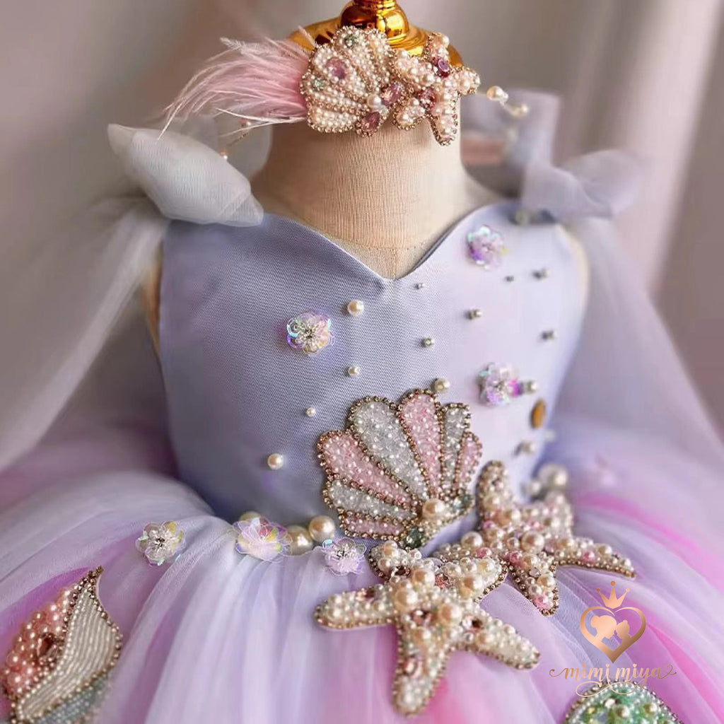 “Ariel” Mermaid Princess Beaded Girl’s Birthday Dress - Mimi Miya 4