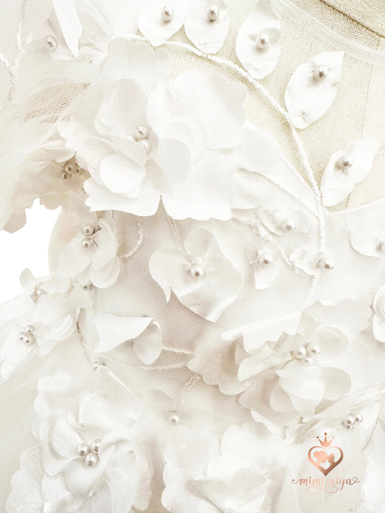 ’Florence’ Mimi Miya Couture - Girl’s Party & Birthday 3D Flower Dress - Ivory Dresses