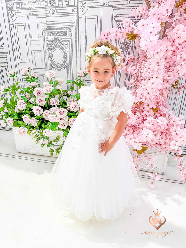 Florence" Mimi Miya Couture - Girl's Party & Birthday 3D Flower Dress - Ivory | Flower Girls Dresses | Mimi Miya Florence" Mimi Miya Couture - Girl's Party & Birthday 3D Flower Dress - Ivory | Flower Girls Dresses | Mimi Miya