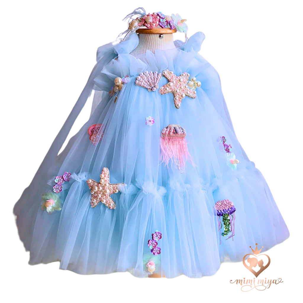 “Marina” Mermaid Princess Beaded Girl’s Birthday Dress