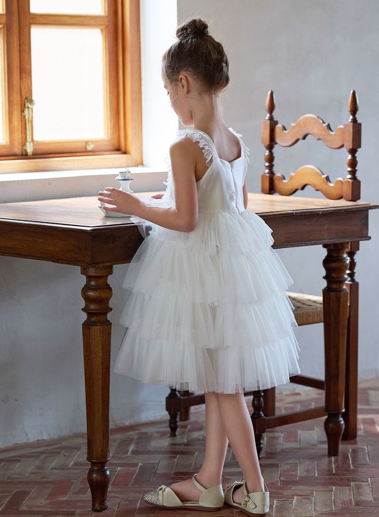 "Scarlet" White Sparkle Tulle Flower Girl Dress