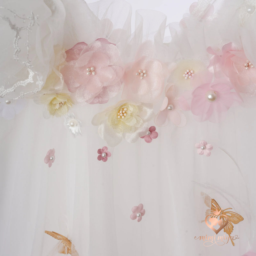 ’Seraphina’ 3d Flower and Butterfly Girls Tulle Dress with Wings - White