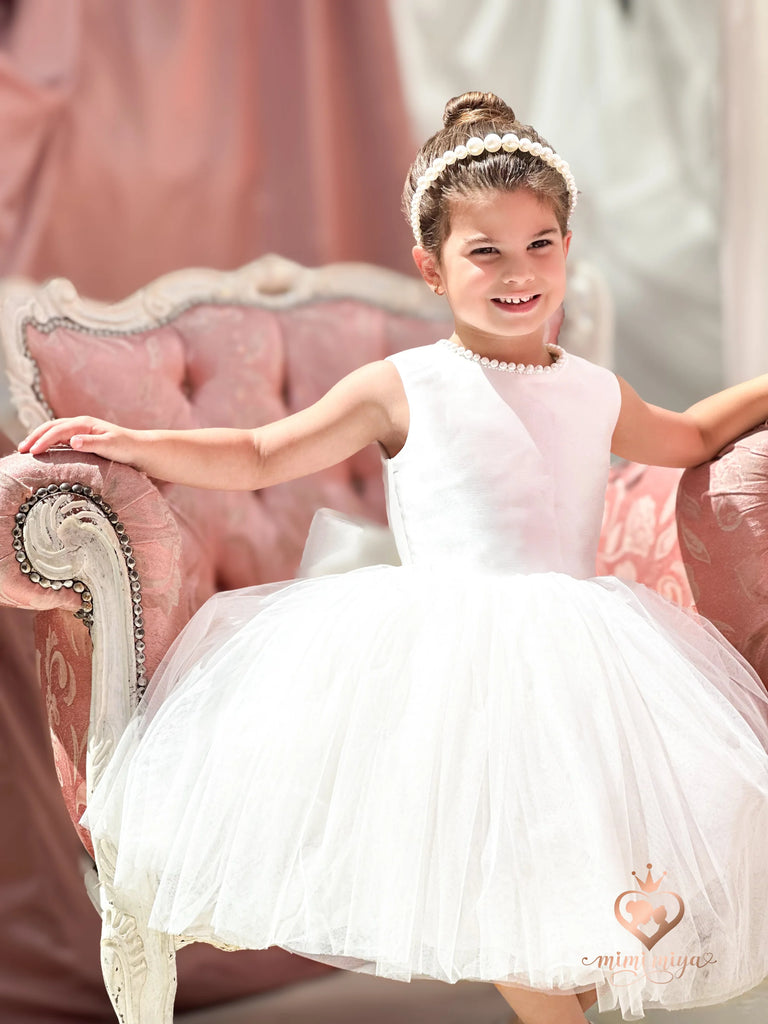 ’Sophia’ Mimi Miya Couture Flower Girl Mikado and Tulle Dress with Pearls Flower Girl / Holy Communion Dress
