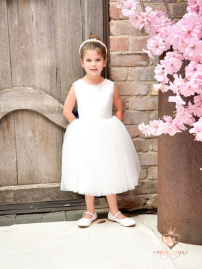 "Sophia" Mimi Miya Couture Flower Girl Mikado and Tulle Dress with Pearls