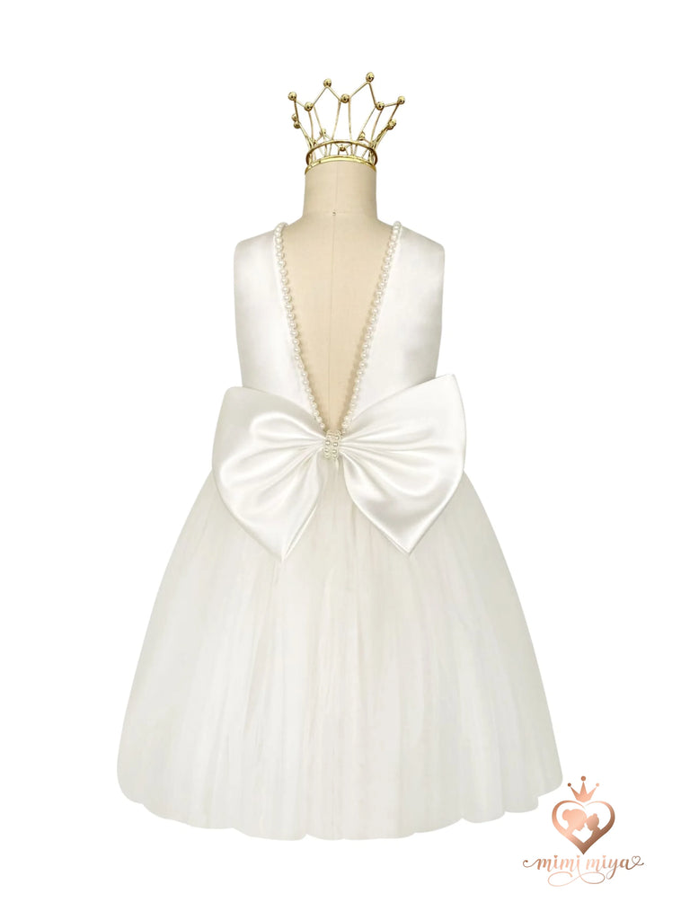’Sophia’ Mimi Miya Couture Flower Girl Mikado and Tulle Dress with Pearls Flower Girl / Holy Communion Dress