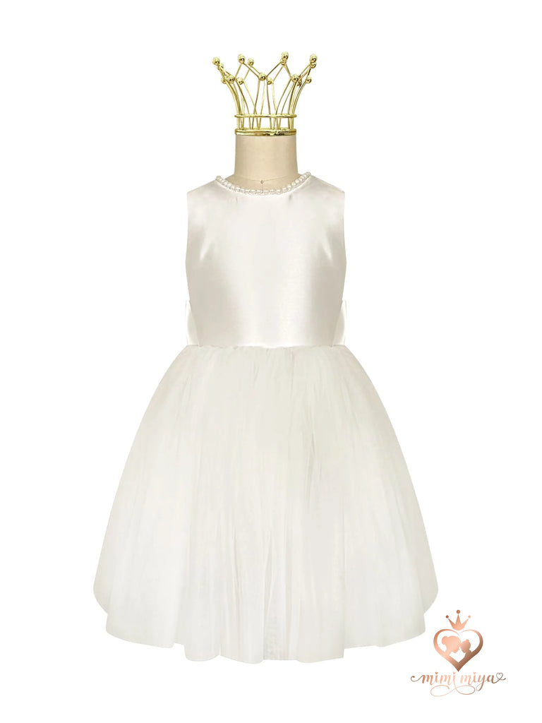 ’Sophia’ Mimi Miya Couture Flower Girl Mikado and Tulle Dress with Pearls Flower Girl / Holy Communion Dress